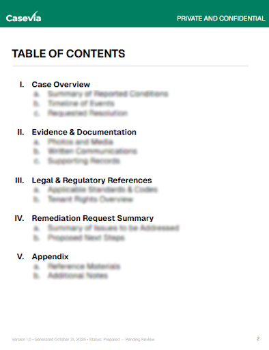 Casevia Case File Table of Contents